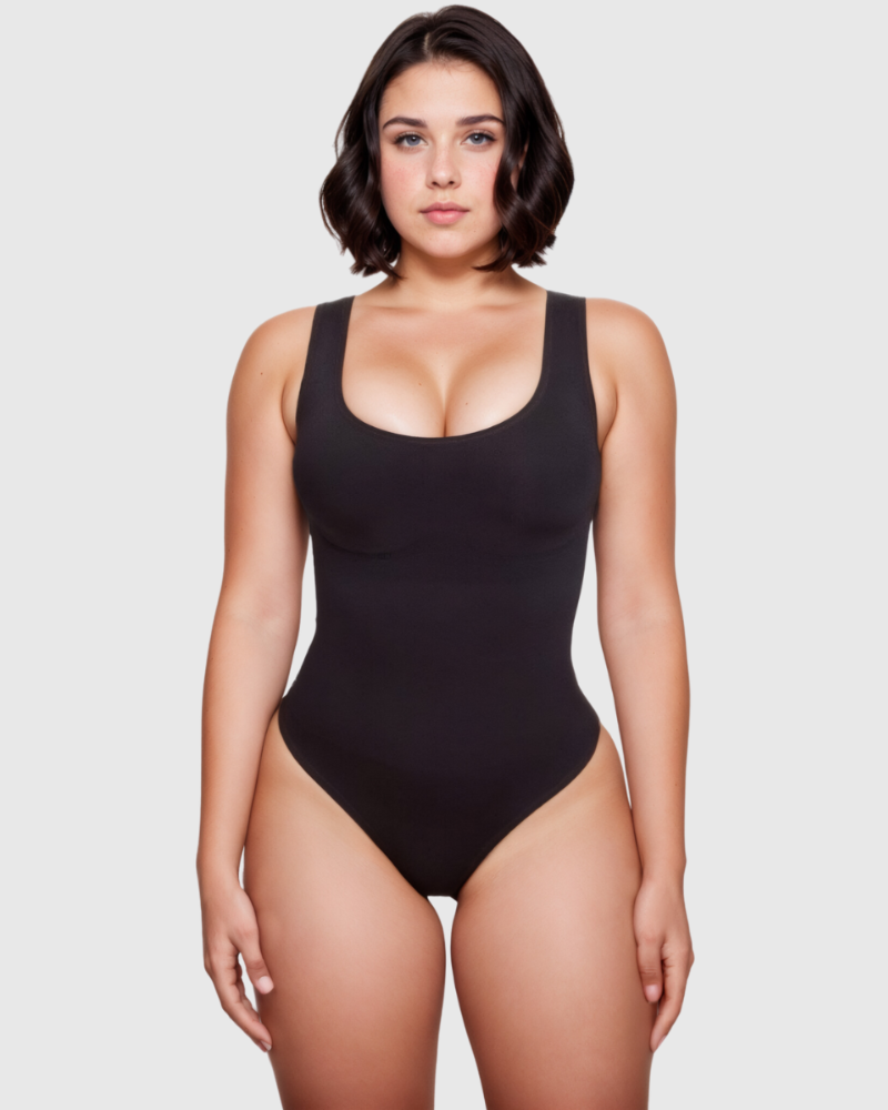 Ekologiczny bodysuit z szerokimi ramiączkami, dopasowany
