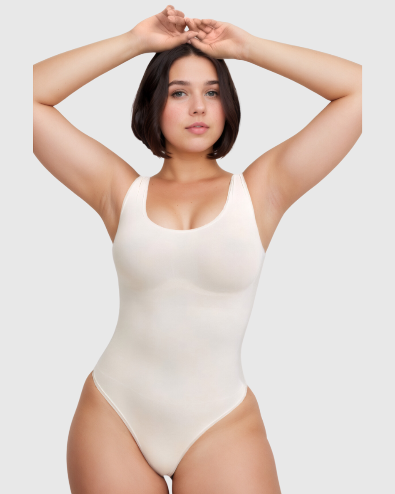 Ekologiczny bodysuit z szerokimi ramiączkami, dopasowany