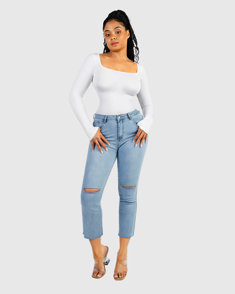 Body z długim rękawem i kwadratowym dekoltem